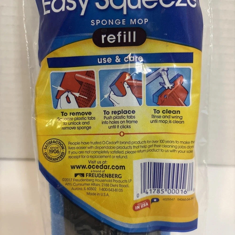 O-Cedar Easy Squeeze Sponge Mop Head Refill, New Sealed Packaging